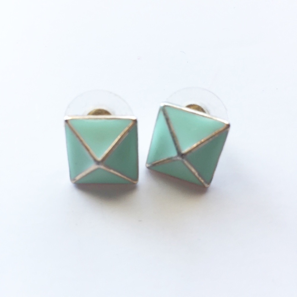 Mint green and gold square earrings